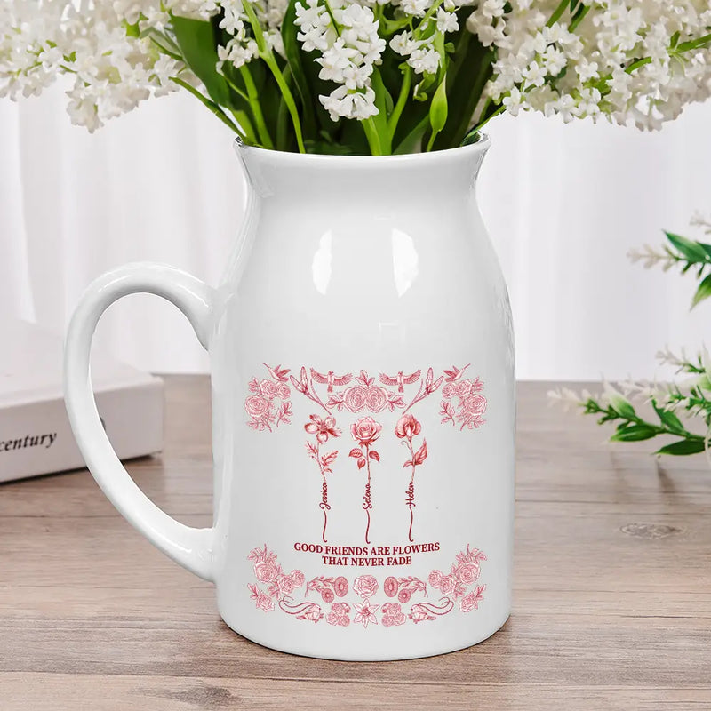 Gift For Bestie,Old Best friends,Love - Toile De Jouy Birth Flower Grow An Old Friend - Personalized Ceramic Flower Vase