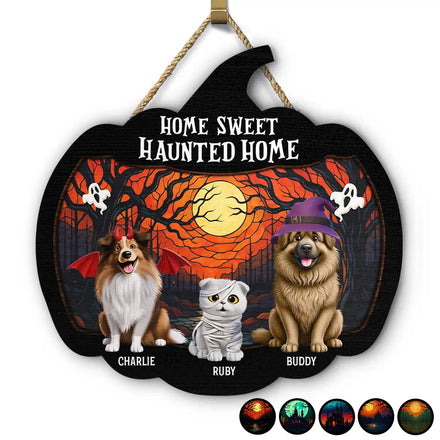 Halloween Home Sweet Haunted Home Pet Lovers - Personalized Custom Shaped Wood Sign