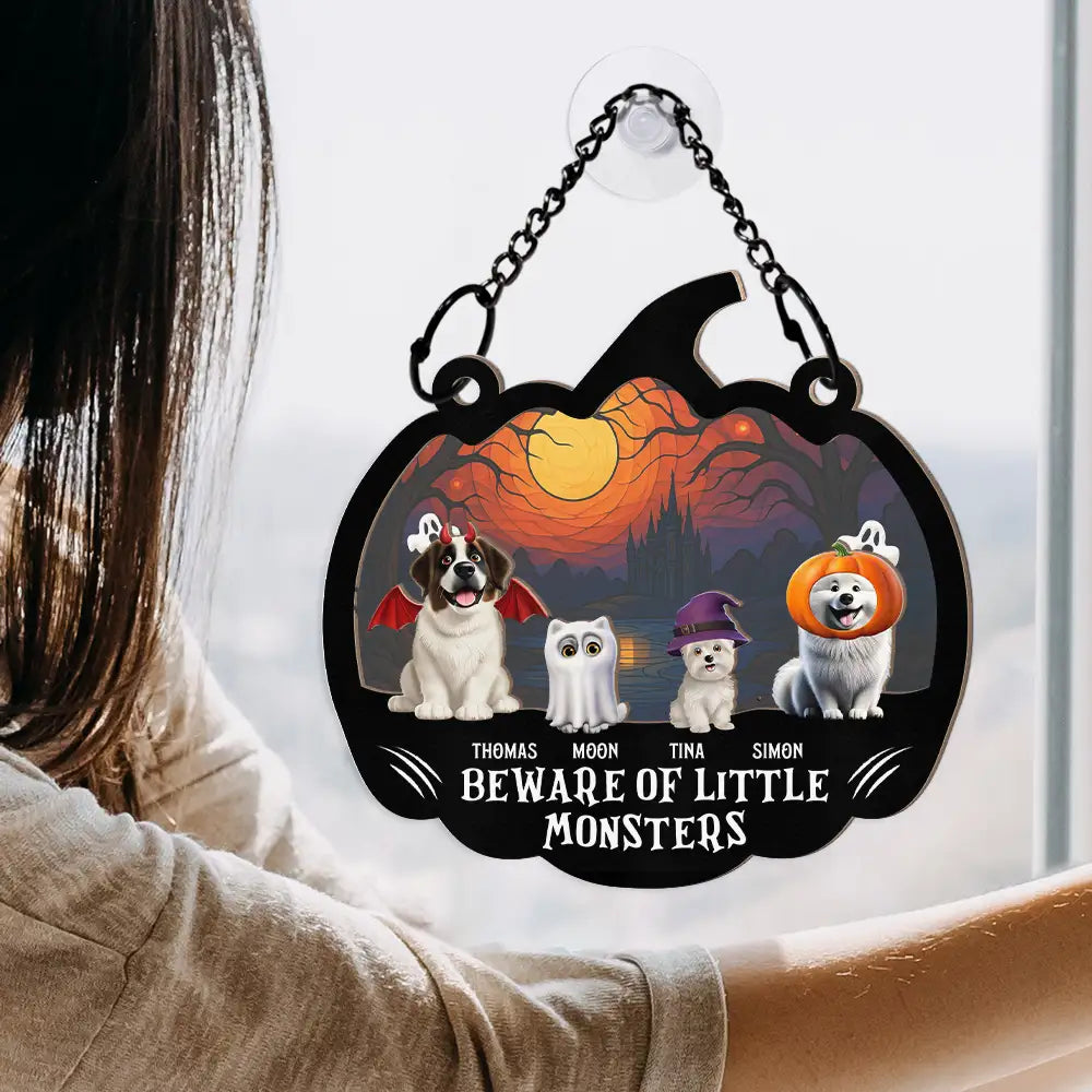 Halloween,Pet Lovers,Happy - Beware Of Little Woofsters & Meownsters - Personalized Window Hanging Suncatcher Ornament