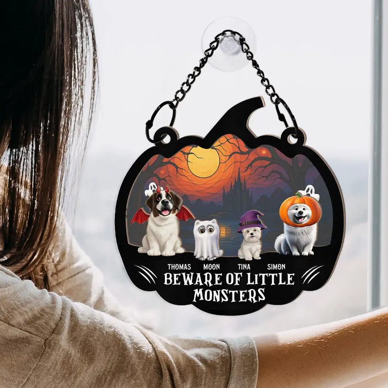 Halloween,Pet Lovers,Happy - Beware Of Little Woofsters & Meownsters - Personalized Window Hanging Suncatcher Ornament
