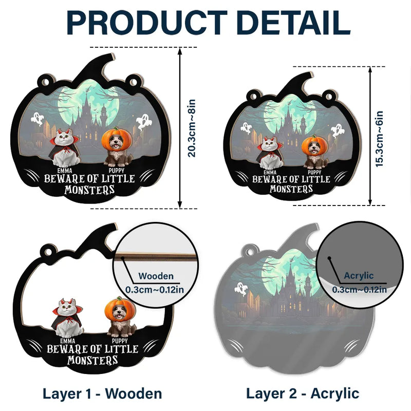 Halloween,Pet Lovers,Happy - Beware Of Little Woofsters & Meownsters - Personalized Window Hanging Suncatcher Ornament