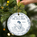 Gift For Yourself,Gift For Women,Reading,Happy,Christmas - A Girl Who Loves Books Chinoiserie Toile De Jouy - Personalized Circle Ceramic Ornament