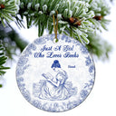 Gift For Yourself,Gift For Women,Reading,Happy,Christmas - A Girl Who Loves Books Chinoiserie Toile De Jouy - Personalized Circle Ceramic Ornament