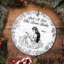 Gift For Yourself,Gift For Women,Reading,Happy,Christmas - A Girl Who Loves Books Chinoiserie Toile De Jouy - Personalized Circle Ceramic Ornament