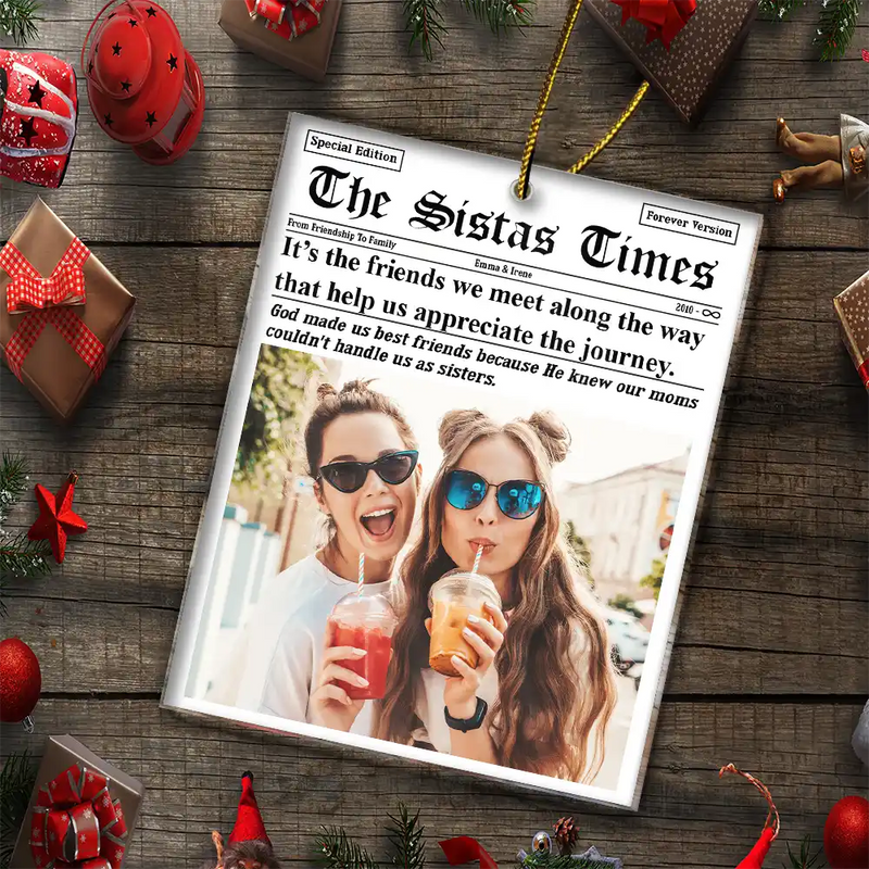 Gift For Bestie, Gift For Sisters, Christmas, Happy, Custom Photo - Custom Photo The Bestie Times From Friendship To Family - Personalized Custom Shaped Acrylic Ornament
