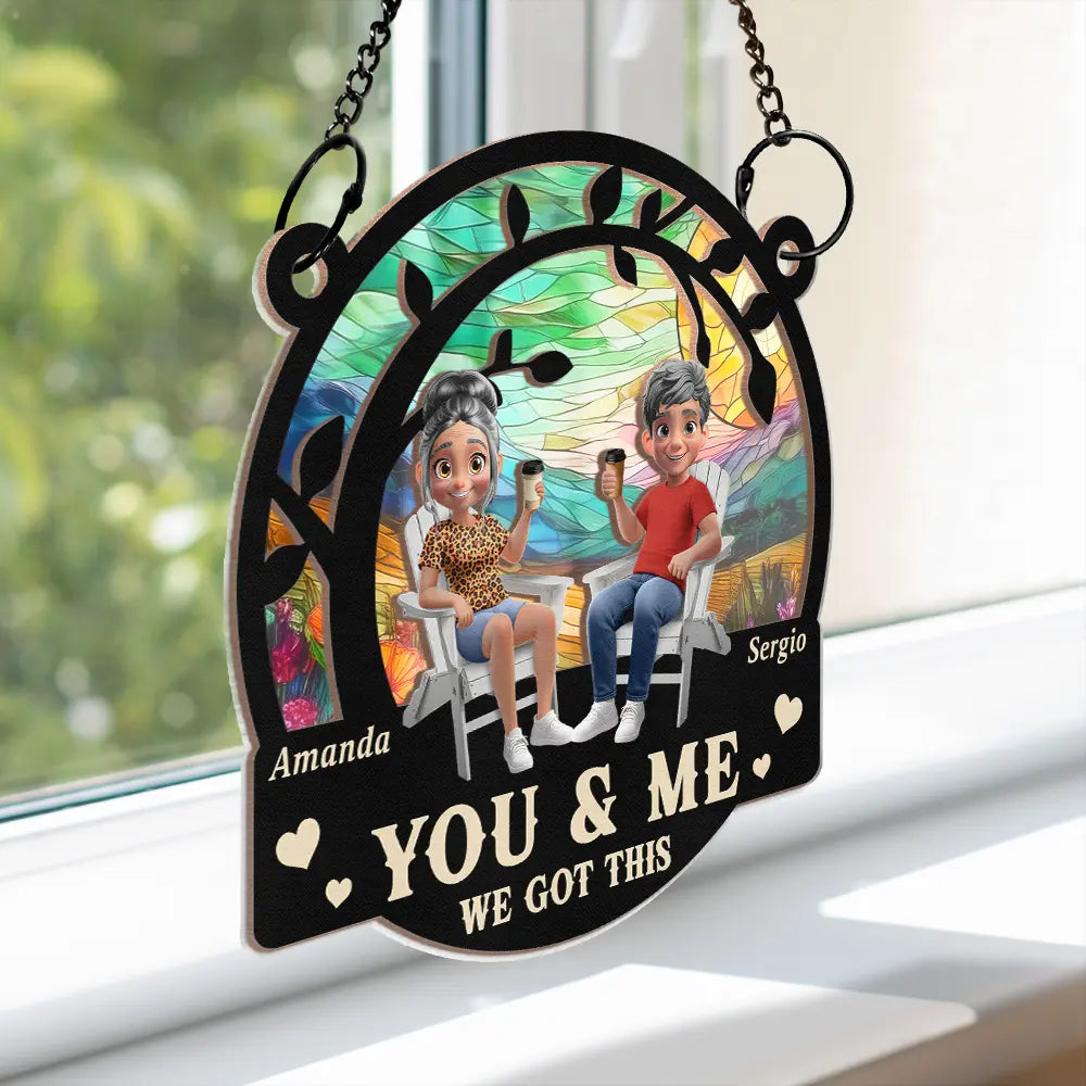 Old Couples,Gift For Husband,Gift For Wife,Love - 3D Effect Old Couple From Our First Kiss - Personalized Window Hanging Suncatcher Ornament