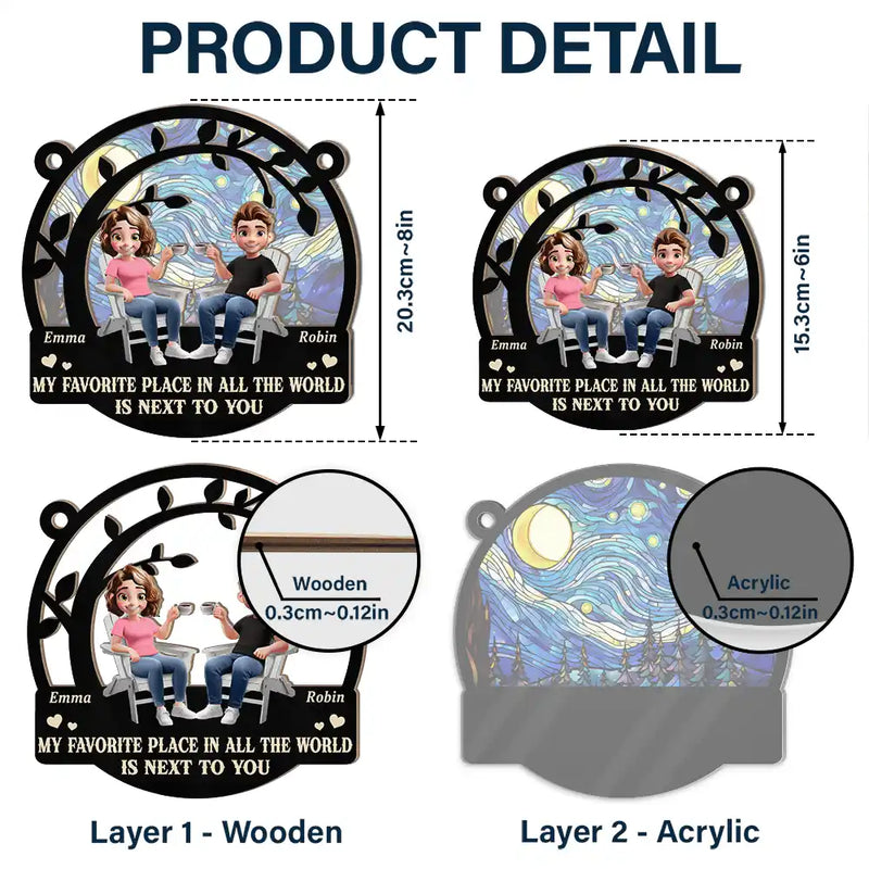 Old Couples,Gift For Husband,Gift For Wife,Love - 3D Effect Old Couple From Our First Kiss - Personalized Window Hanging Suncatcher Ornament