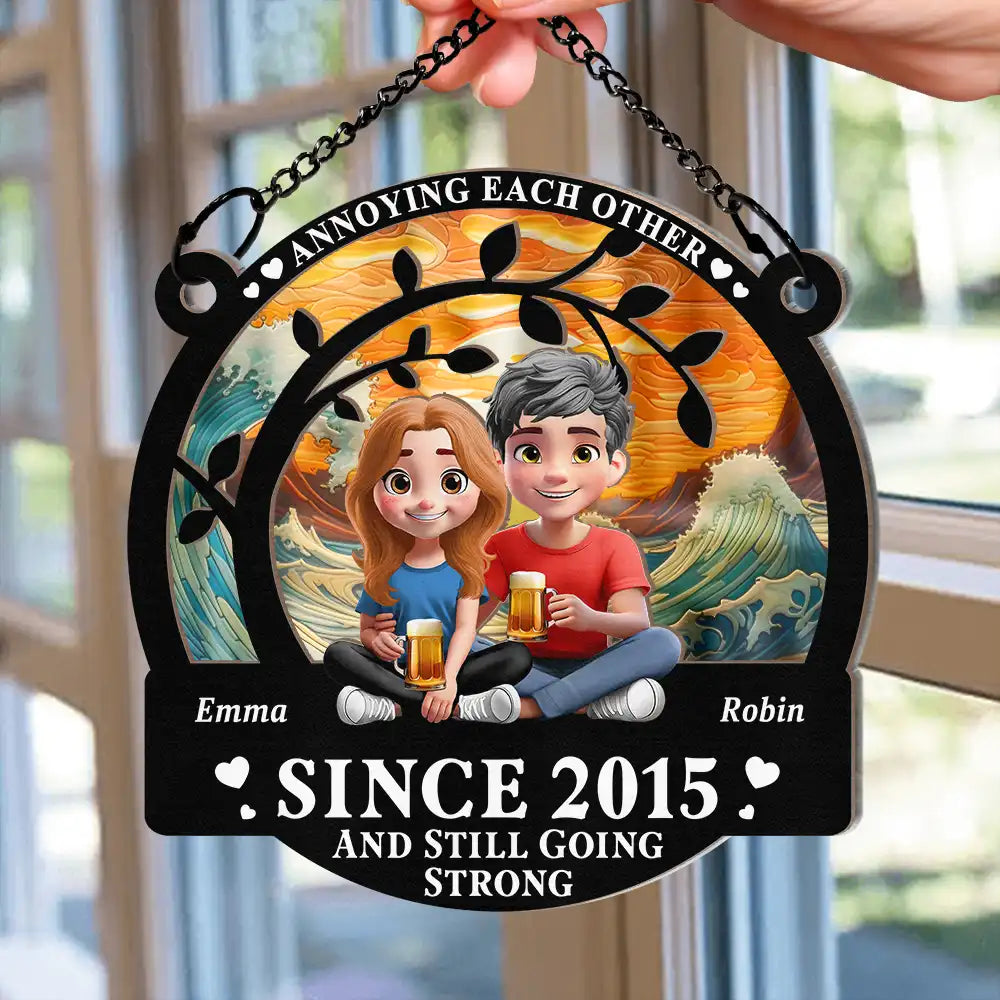 Gift For Couples,Old Couples,Gift For Husband,Gift For Wife,Love - Gift For Couples,Old Couples,Gift For Husband,Gift For Wife,Love - Couple Annoying Each Other 3D Effect - Personalized Window Hanging Suncatcher Ornament