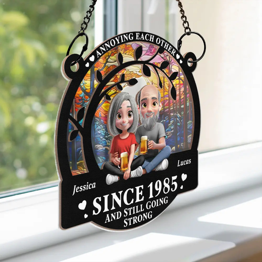 Gift For Couples,Old Couples,Gift For Husband,Gift For Wife,Love - Gift For Couples,Old Couples,Gift For Husband,Gift For Wife,Love - Couple Annoying Each Other 3D Effect - Personalized Window Hanging Suncatcher Ornament