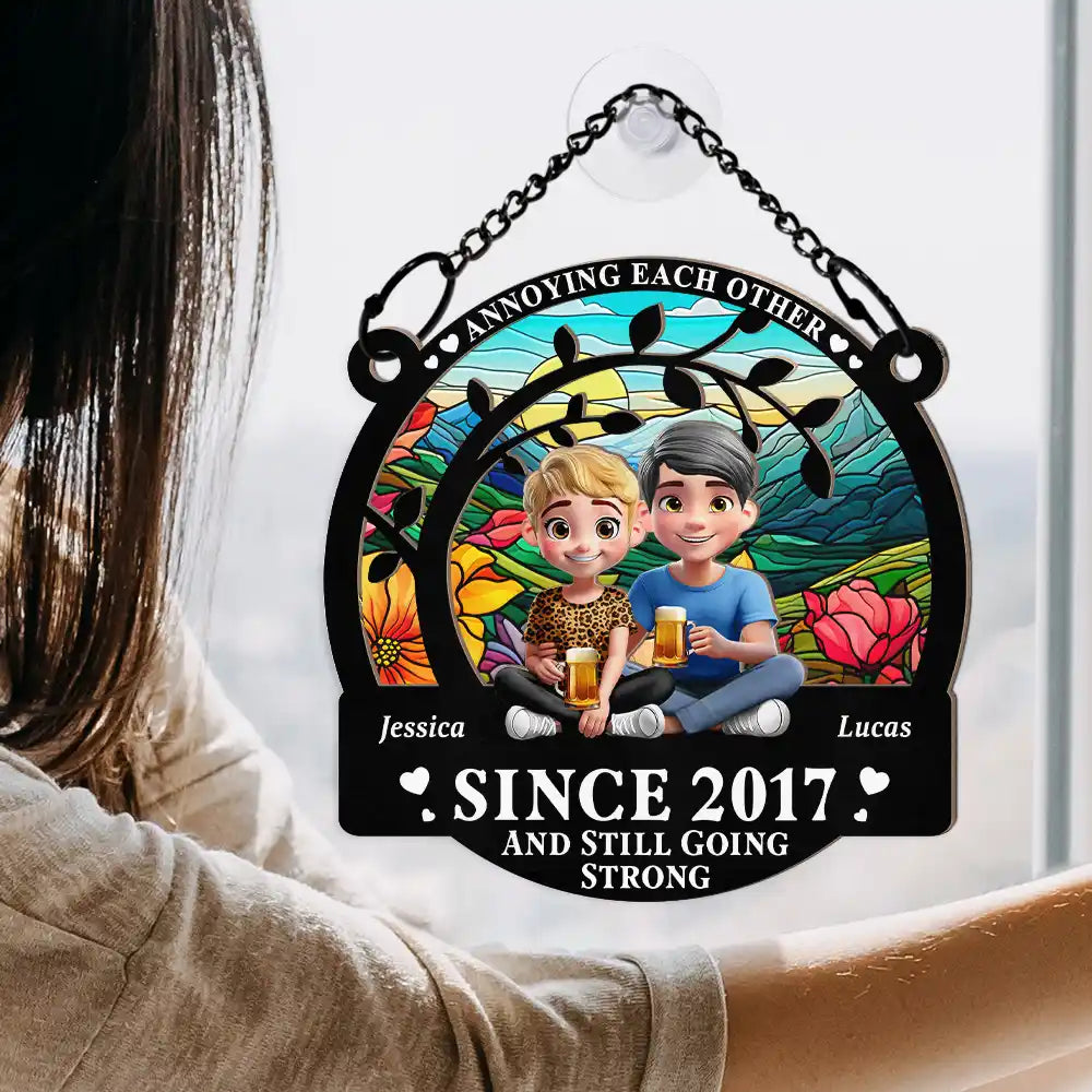 Gift For Couples,Old Couples,Gift For Husband,Gift For Wife,Love - Gift For Couples,Old Couples,Gift For Husband,Gift For Wife,Love - Couple Annoying Each Other 3D Effect - Personalized Window Hanging Suncatcher Ornament