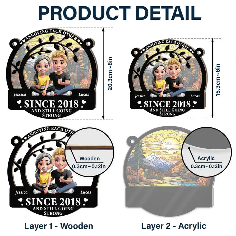 Gift For Couples,Old Couples,Gift For Husband,Gift For Wife,Love - Gift For Couples,Old Couples,Gift For Husband,Gift For Wife,Love - Couple Annoying Each Other 3D Effect - Personalized Window Hanging Suncatcher Ornament