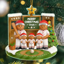 Christmas, Family, Parents, Gift For Kids, Happy, Baseball - 3D Effect Baseball Gingerbread Family On Field - Personalized Custom Shaped Acrylic Ornament