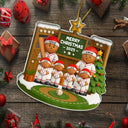 Christmas, Family, Parents, Gift For Kids, Happy, Baseball - 3D Effect Baseball Gingerbread Family On Field - Personalized Custom Shaped Acrylic Ornament