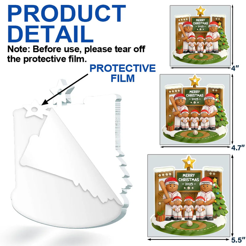 Christmas, Family, Parents, Gift For Kids, Happy, Baseball - 3D Effect Baseball Gingerbread Family On Field - Personalized Custom Shaped Acrylic Ornament