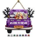 Halloween, Pet Lovers, Pet Mom, Pet Dad, Happy - Welcome To Our Web Halloween Truck - Personalized Custom Shaped Wood Sign