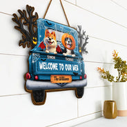 Halloween, Pet Lovers, Pet Mom, Pet Dad, Happy - Welcome To Our Web Halloween Truck - Personalized Custom Shaped Wood Sign