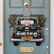 Halloween, Pet Lovers, Pet Mom, Pet Dad, Happy - Welcome To Our Web Halloween Truck - Personalized Custom Shaped Wood Sign