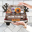 Halloween, Pet Lovers, Pet Mom, Pet Dad, Happy - Welcome To Our Web Halloween Truck - Personalized Custom Shaped Wood Sign