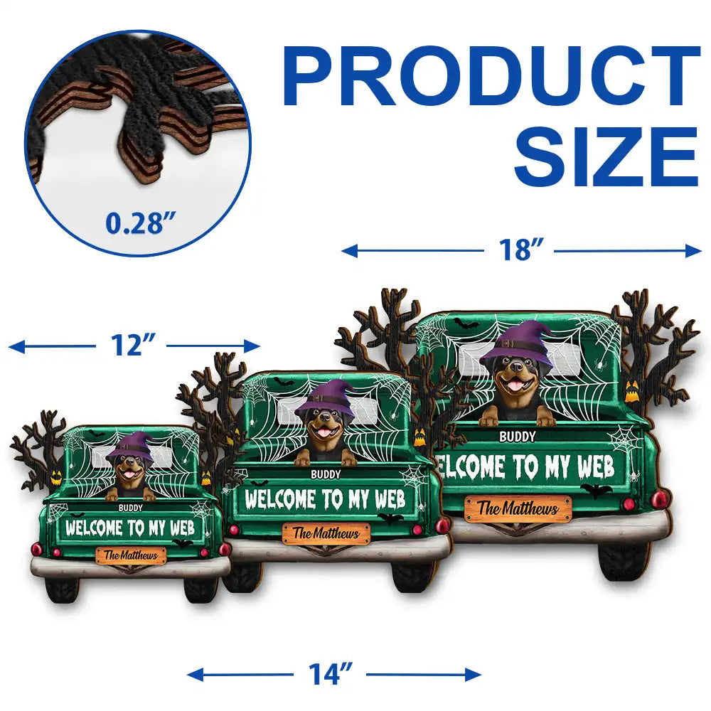 Halloween, Pet Lovers, Pet Mom, Pet Dad, Happy - Welcome To Our Web Halloween Truck - Personalized Custom Shaped Wood Sign
