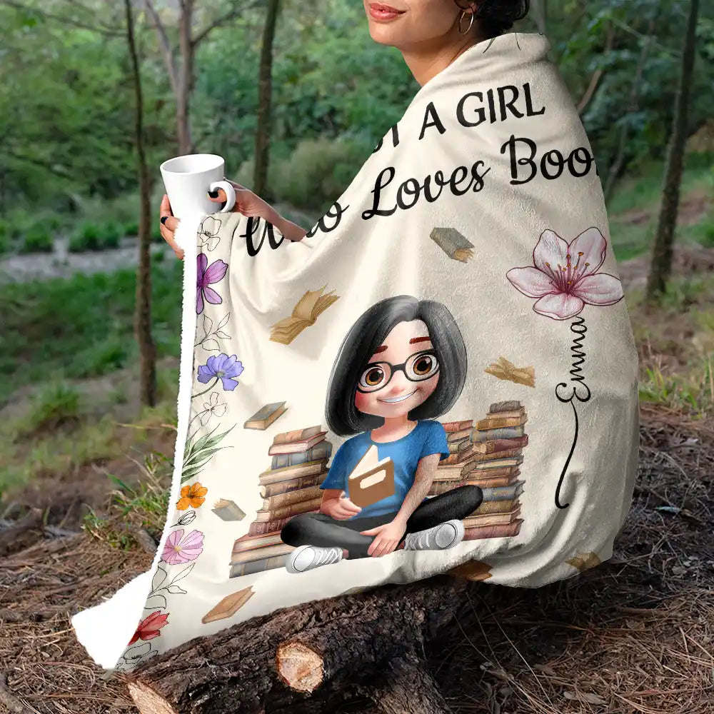 Reading, Gift For Yourself, Gift For Women, Happy - Reading Girl With Birth Month Flowers - Personalized Fleece Blanket, Sherpa Blanket