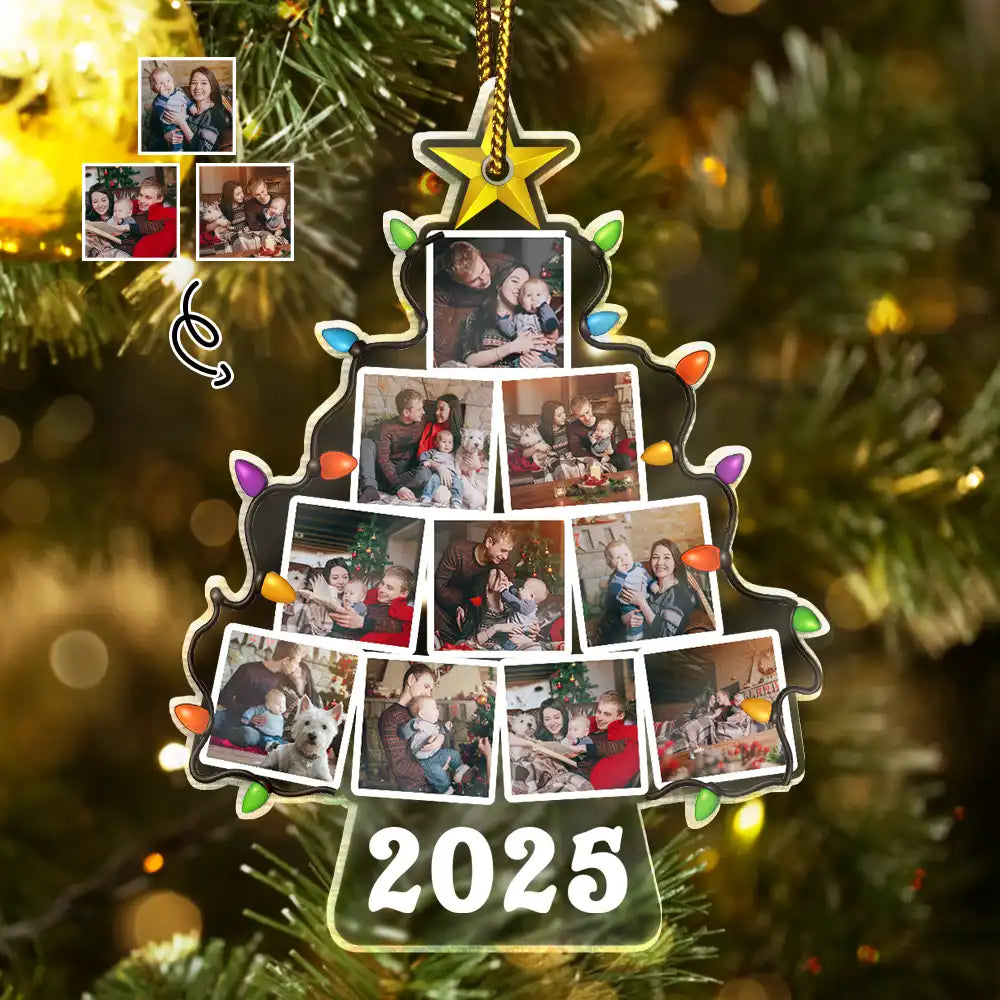 Christmas,Custom Photo,Family,Happy - Custom Photo Family Christmas Tree Version 2 - Personalized Custom Shaped Acrylic Ornament