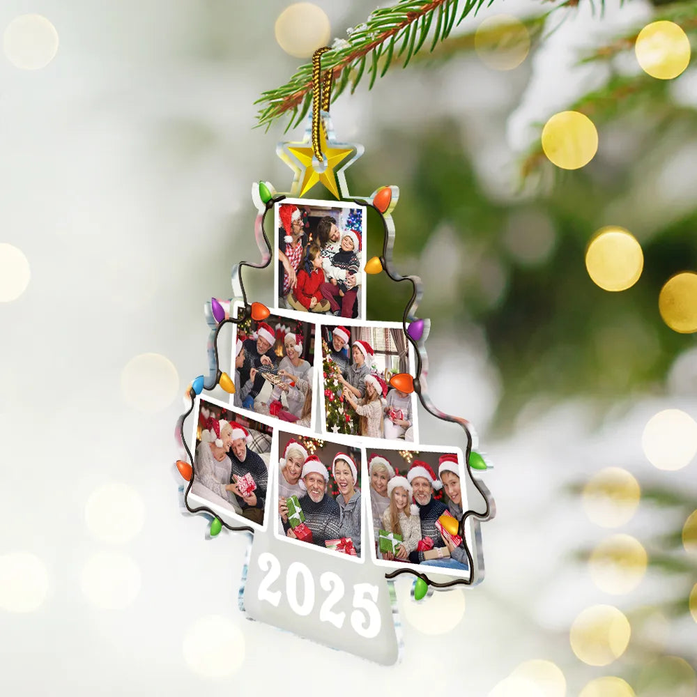 Christmas,Custom Photo,Family,Happy - Custom Photo Family Christmas Tree Version 2 - Personalized Custom Shaped Acrylic Ornament