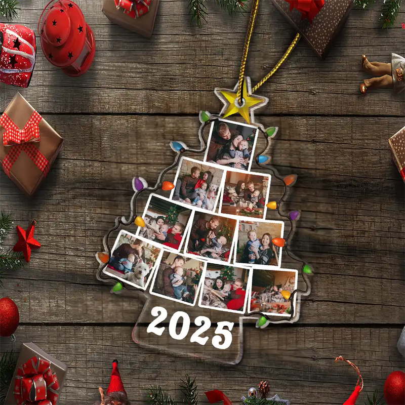 Christmas,Custom Photo,Family,Happy - Custom Photo Family Christmas Tree Version 2 - Personalized Custom Shaped Acrylic Ornament