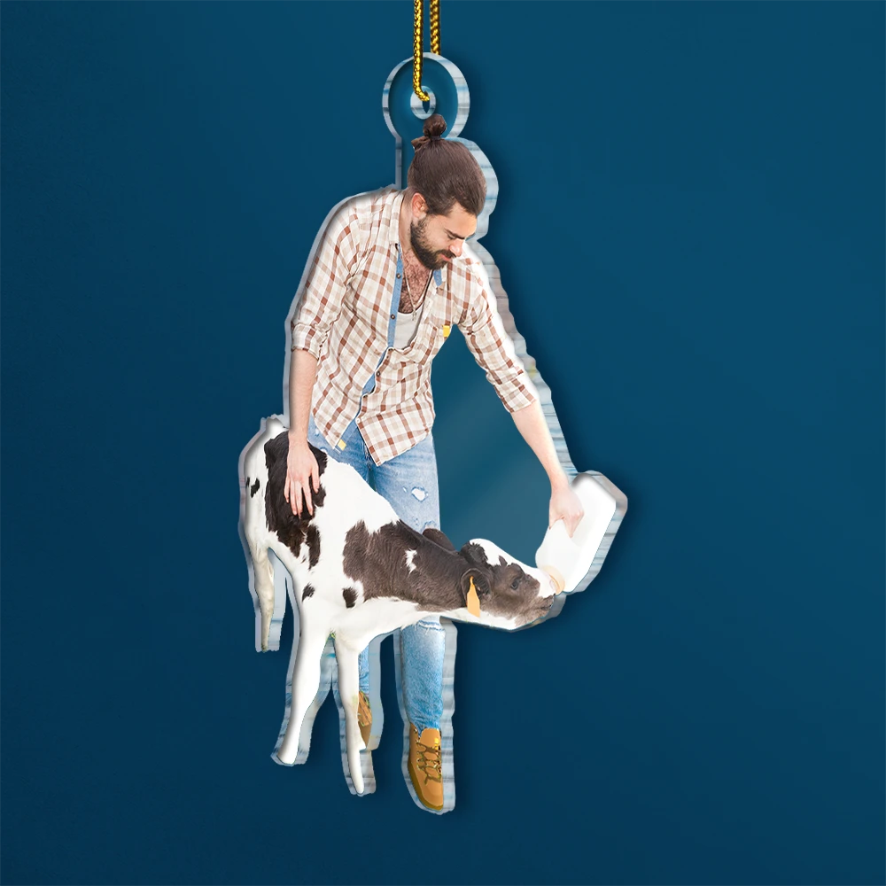 Photo Hobby Ornament,Gift For Yourself,Farm,Custom Photo,Gift For Women,Gift For Men,Christmas,Happy - Custom Photo Christmas Cow Farmer Decorations - Personalized Acrylic Photo Ornament