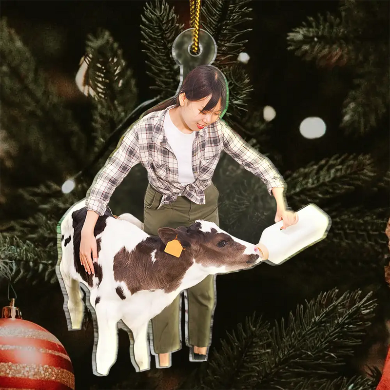 Photo Hobby Ornament,Gift For Yourself,Farm,Custom Photo,Gift For Women,Gift For Men,Christmas,Happy - Custom Photo Christmas Cow Farmer Decorations - Personalized Acrylic Photo Ornament