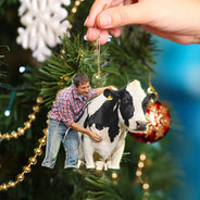 Photo Hobby Ornament,Gift For Yourself,Farm,Custom Photo,Gift For Women,Gift For Men,Christmas,Happy - Custom Photo Christmas Cow Farmer Decorations - Personalized Acrylic Photo Ornament