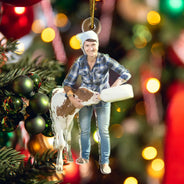 Photo Hobby Ornament,Gift For Yourself,Farm,Custom Photo,Gift For Women,Gift For Men,Christmas,Happy - Custom Photo Christmas Cow Farmer Decorations - Personalized Acrylic Photo Ornament