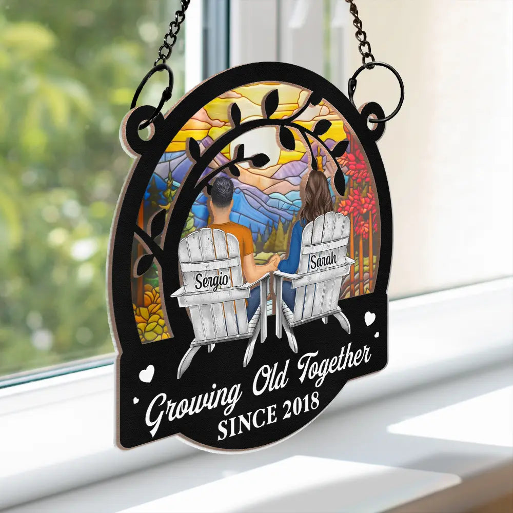 Gift For Couples,Old Couples,Gift For Husband,Gift For Wife,Gift For Boyfriend,Gift For Girlfriend,Happy - Couple Starry Night Growing Old Together Since - Personalized Window Hanging Suncatcher Ornament
