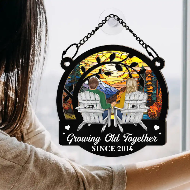 Gift For Couples,Old Couples,Gift For Husband,Gift For Wife,Gift For Boyfriend,Gift For Girlfriend,Happy - Couple Starry Night Growing Old Together Since - Personalized Window Hanging Suncatcher Ornament