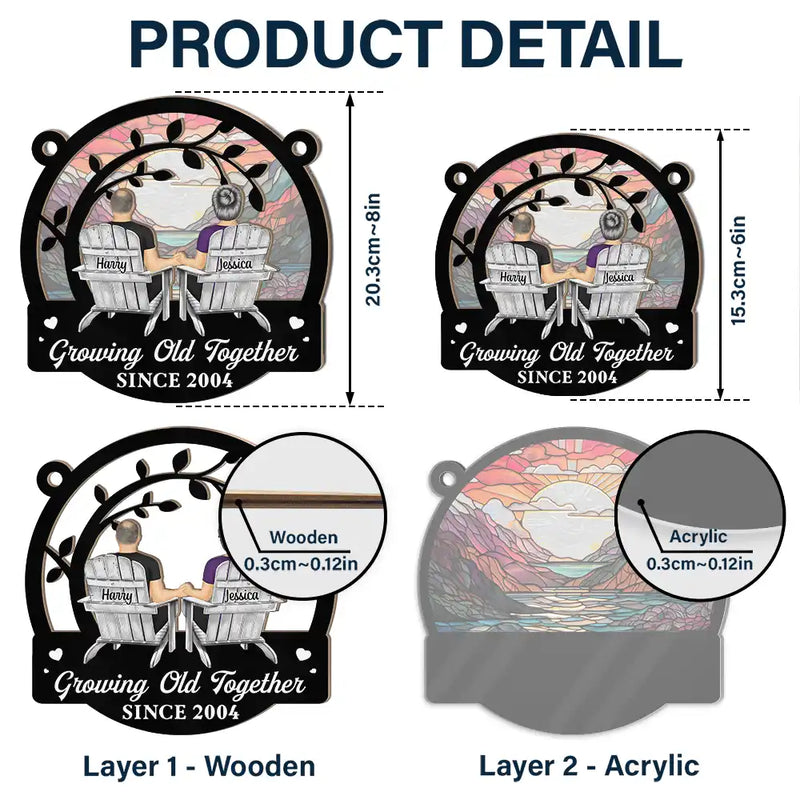 Gift For Couples,Old Couples,Gift For Husband,Gift For Wife,Gift For Boyfriend,Gift For Girlfriend,Happy - Couple Starry Night Growing Old Together Since - Personalized Window Hanging Suncatcher Ornament
