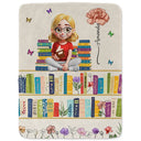 Reading,Gift For Yourself,Happy,Gift For Women - Vintage Bookself Reading Girl With Birth Month Flower - Personalized Fleece Blanket, Sherpa Blanket