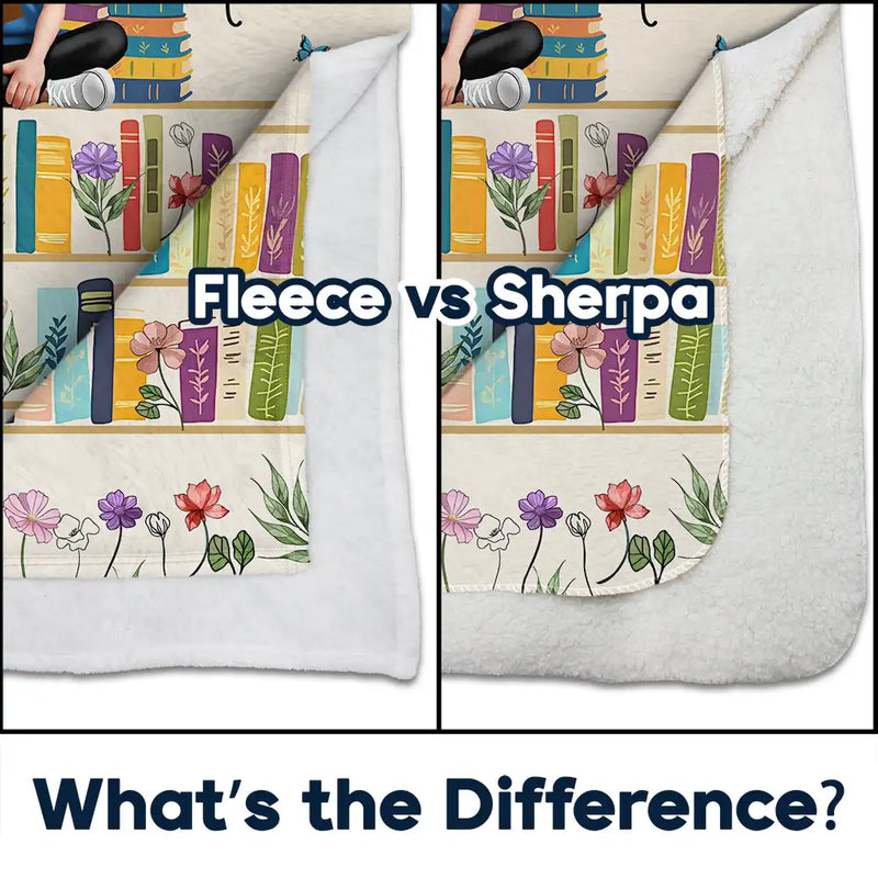 Reading,Gift For Yourself,Happy,Gift For Women - Vintage Bookself Reading Girl With Birth Month Flower - Personalized Fleece Blanket, Sherpa Blanket