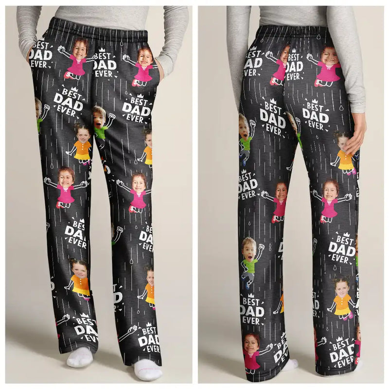 Custom Photo Cute Kids Best Dad Grandpa Ever Rain Pattern - Personalized Pajama Pants
