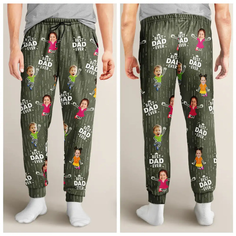 Custom Photo Cute Kids Best Dad Grandpa Ever Rain Pattern - Personalized Pajama Pants