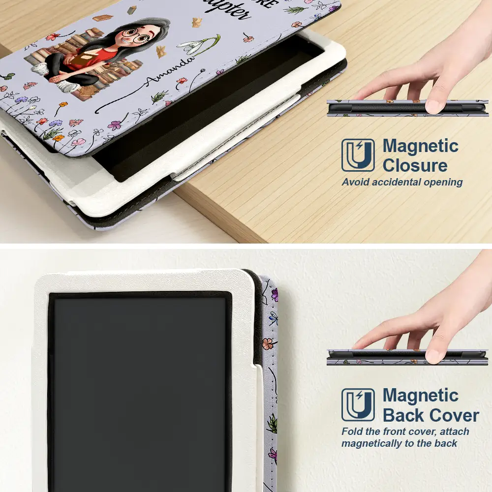 Reading,Gift For Yourself,Happy - Reading Girl With Birth Month Flower - Personalized Kindle Paperwhite Case Kickstand