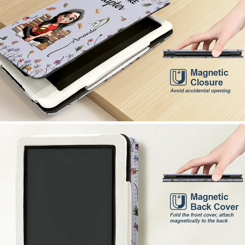 Reading,Gift For Yourself,Happy - Reading Girl With Birth Month Flower - Personalized Kindle Paperwhite Case Kickstand