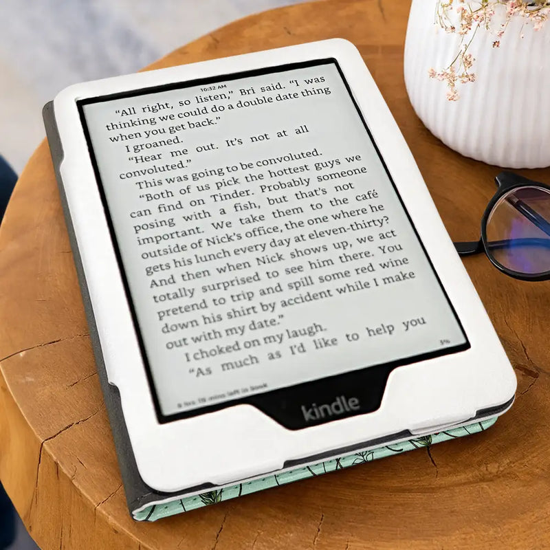 Reading,Gift For Yourself,Happy - Reading Girl With Birth Month Flower - Personalized Kindle Paperwhite Case Kickstand