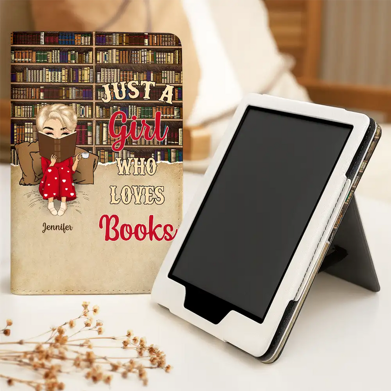 Reading,Gift For Yourself,Gift For Women,Happy - Reading Chibi Just A Girl Who Loves Books - Personalized Kindle Paperwhite Case Kickstand