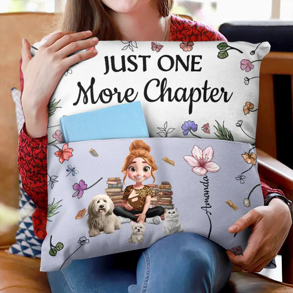 Reading,Gift For Yourself,Gift For Women,Happy,Pet Mom,Pet Lovers - My Reading Pillow Reading Girl With Pets & Birth Month Flower - Personalized Pocket Pillow