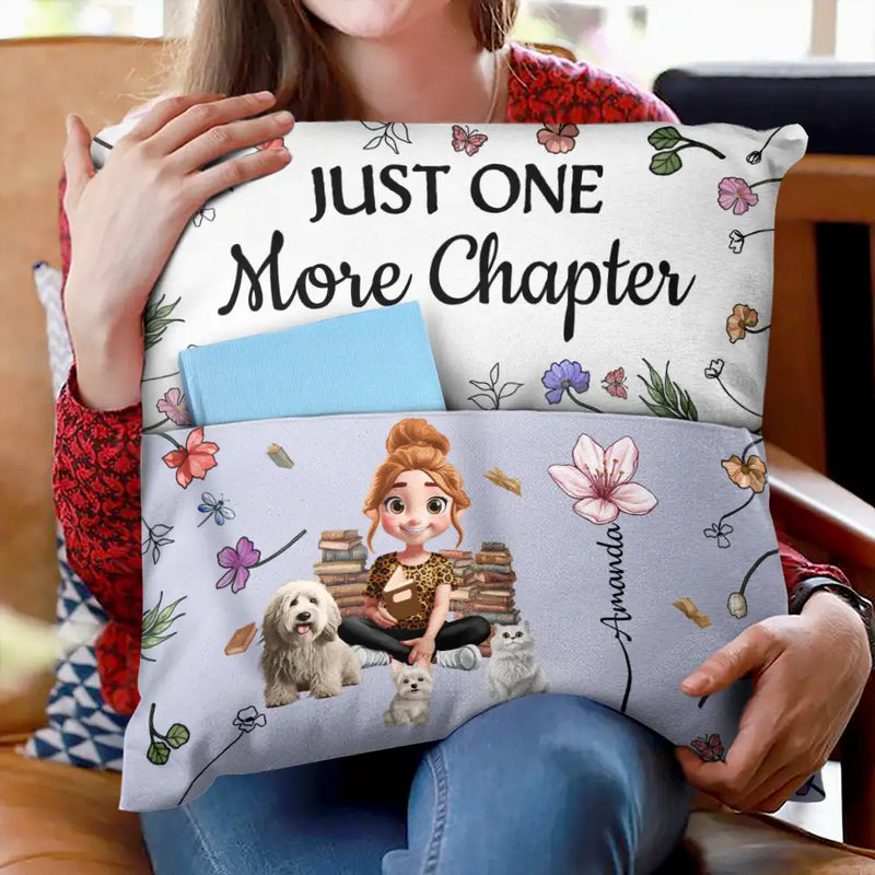 Reading,Gift For Yourself,Gift For Women,Happy,Pet Mom,Pet Lovers - My Reading Pillow Reading Girl With Pets & Birth Month Flower - Personalized Pocket Pillow