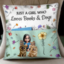 Reading,Gift For Yourself,Gift For Women,Happy,Pet Mom,Pet Lovers - My Reading Pillow Reading Girl With Pets & Birth Month Flower - Personalized Pocket Pillow