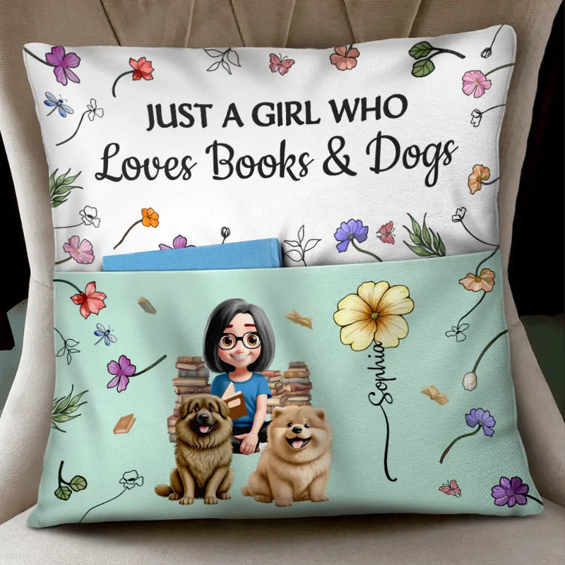 Reading,Gift For Yourself,Gift For Women,Happy,Pet Mom,Pet Lovers - My Reading Pillow Reading Girl With Pets & Birth Month Flower - Personalized Pocket Pillow