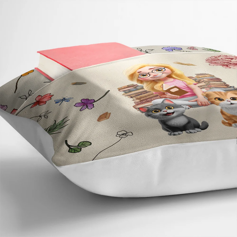 Reading,Gift For Yourself,Gift For Women,Happy,Pet Mom,Pet Lovers - My Reading Pillow Reading Girl With Pets & Birth Month Flower - Personalized Pocket Pillow
