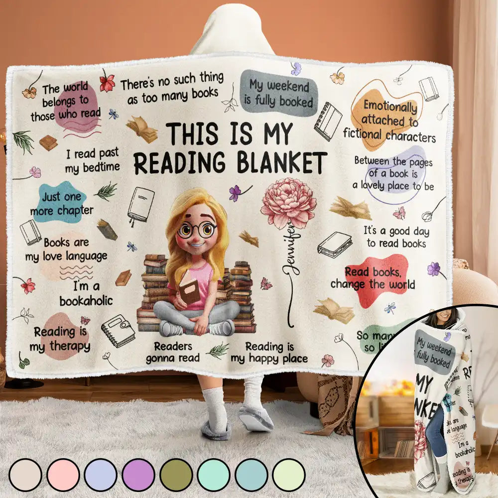 Top Market,Reading,Gift For Yourself,Gift For Women,Happy - This Is My Reading Blanket Birth Month Flower - Personalized Wearable Hooded Blanket