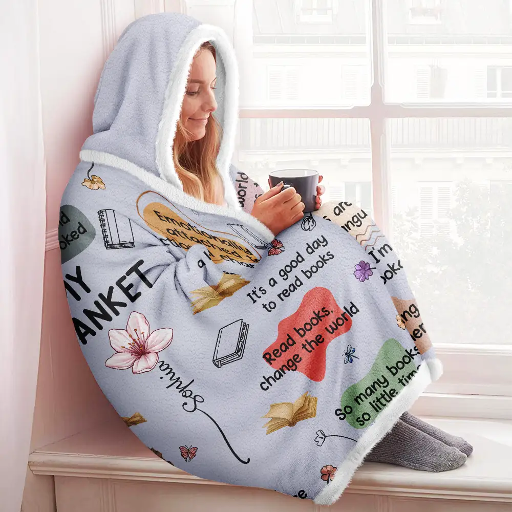 Top Market,Reading,Gift For Yourself,Gift For Women,Happy - This Is My Reading Blanket Birth Month Flower - Personalized Wearable Hooded Blanket