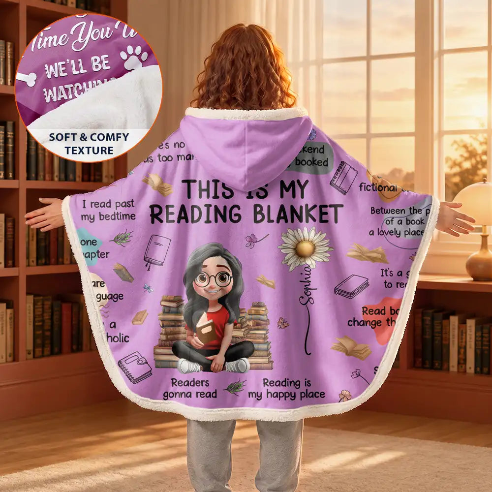 This Is My Reading Blanket Birth Month Flower - Personalized Wearable Hooded Blanket